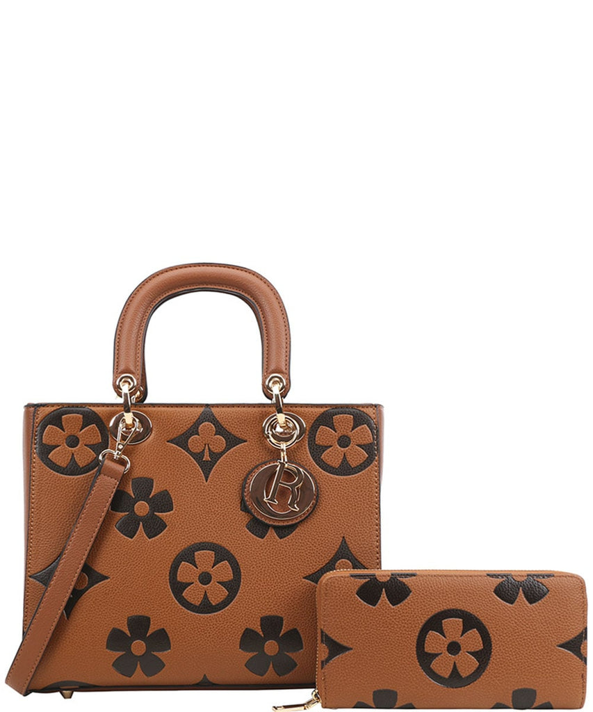EVERY FASHION Monogram Print Structured Handbag with Matching Wallet YB-9143W