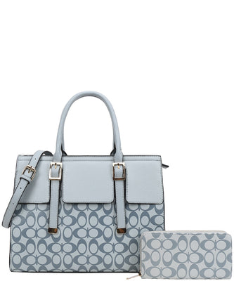 EVERY FASHION Structured Pattern Tote Bag with Matching Zip Wallet DP-9151-W