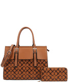 EVERY FASHION Structured Pattern Tote Bag with Matching Zip Wallet DP-9151-W