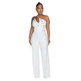 MALYBGG Sleek Monochrome Jumpsuit with One-Shoulder Wide-Leg Styling 900781LY