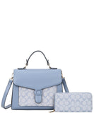 EVERY FASHION Structured Satchel Bag with Geometric Panel and Matching Wallet FT-9100W