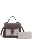 EVERY FASHION Structured Satchel Bag with Geometric Panel and Matching Wallet FT-9100W
