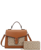EVERY FASHION Structured Satchel Bag with Geometric Panel and Matching Wallet FT-9100W