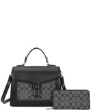 EVERY FASHION Structured Satchel Bag with Geometric Panel and Matching Wallet FT-9100W