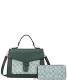 EVERY FASHION Structured Satchel Bag with Geometric Panel and Matching Wallet FT-9100W