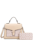 EVERY FASHION Structured Satchel Bag with Geometric Panel and Matching Wallet FT-9100W