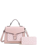 EVERY FASHION Structured Satchel Bag with Geometric Panel and Matching Wallet FT-9100W