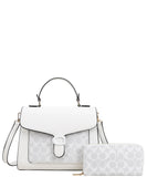 EVERY FASHION Structured Satchel Bag with Geometric Panel and Matching Wallet FT-9100W