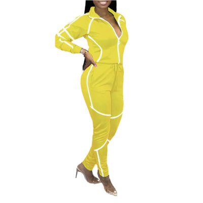 MB FASHION Reflective Piping Zip-Up Tracksuit Set with Drawstring Pants 10515