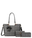 EVERY FASHION 3-Piece Tote Bag Set with Bow Charm, Crossbody, and Wallet FT-8093S