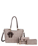 EVERY FASHION 3-Piece Tote Bag Set with Bow Charm, Crossbody, and Wallet FT-8093S