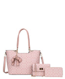 EVERY FASHION 3-Piece Tote Bag Set with Bow Charm, Crossbody, and Wallet FT-8093S