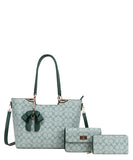 EVERY FASHION 3-Piece Tote Bag Set with Bow Charm, Crossbody, and Wallet FT-8093S