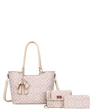 EVERY FASHION 3-Piece Tote Bag Set with Bow Charm, Crossbody, and Wallet FT-8093S