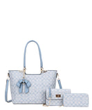 EVERY FASHION 3-Piece Tote Bag Set with Bow Charm, Crossbody, and Wallet FT-8093S