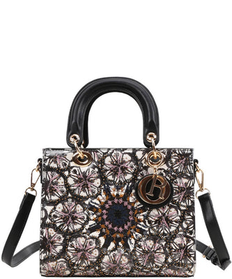 EVERY FASHION Floral Embroidered Tote Bag with Detachable Shoulder Strap