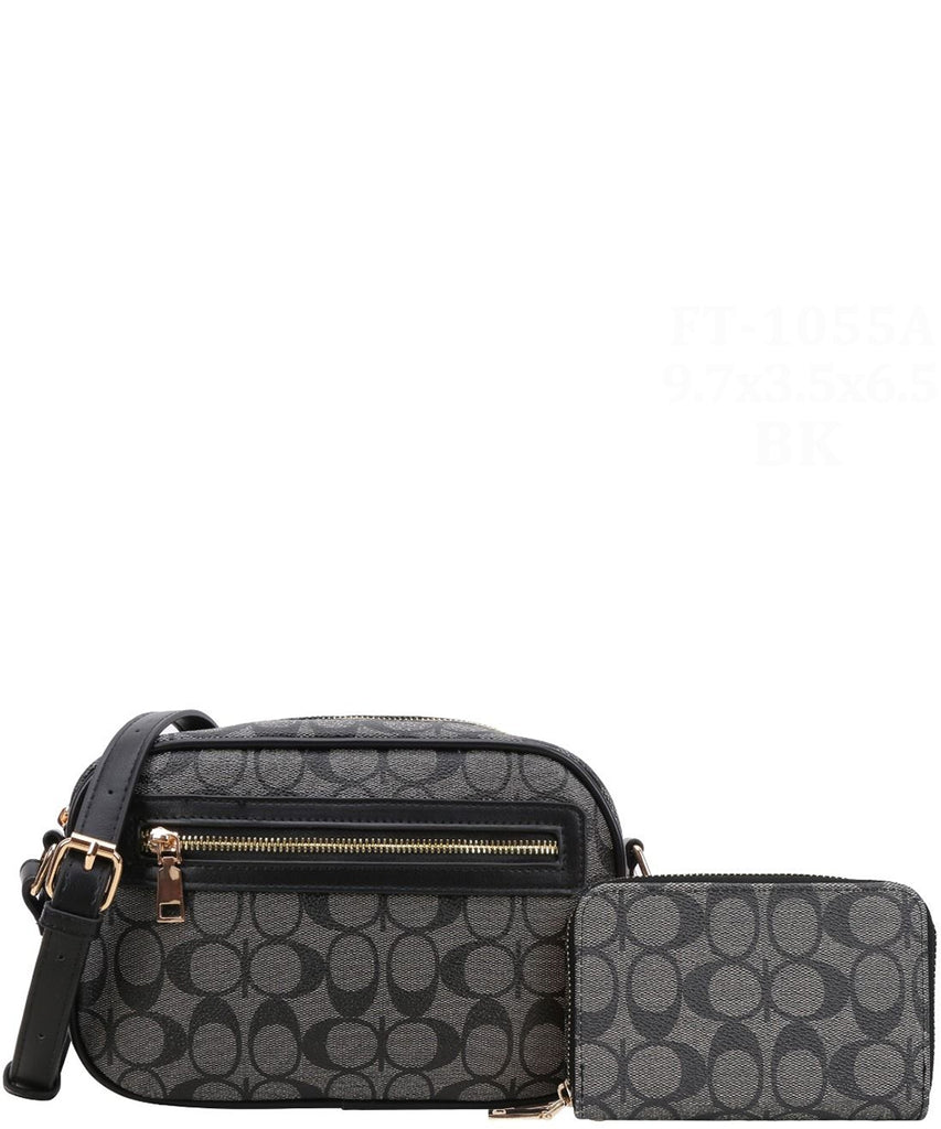 EVERY FASHION Signature Canvas Crossbody Bag Set with Matching Wallet 1055