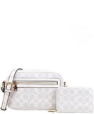 EVERY FASHION Signature Canvas Crossbody Bag Set with Matching Wallet 1055