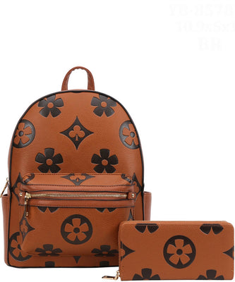 EVERY FASHION Floral Print Backpack with Matching Wallet YB-8578W