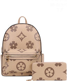 EVERY FASHION Floral Print Backpack with Matching Wallet YB-8578W