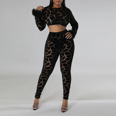 MALYBGG Long Sleeve Short Top paired with Figure-Hugging Pencil Pants - Fashionable Two-Piece Set 900174LY