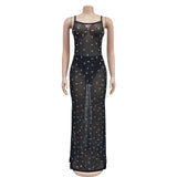 MALYBGG Rhinestone Embellished Spaghetti Strap Maxi Dress 6726LY