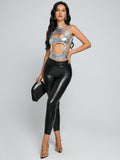 MB FASHION Metallic Cutout Crop Top with High Neck and Bold Design 5763LY