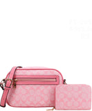 EVERY FASHION Signature Canvas Crossbody Bag Set with Matching Wallet 1055