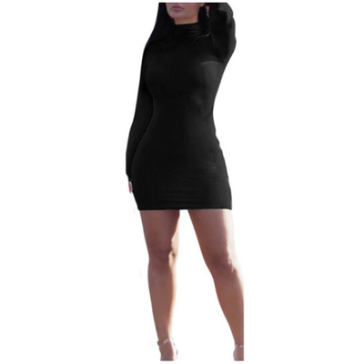 MB FASHION Long-Sleeve High-Neck Mini Bodycon Dress 9445