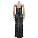 MALYBGG Rhinestone Embellished Spaghetti Strap Maxi Dress 6726LY