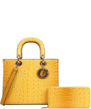 EVERY FASHION Croc Embossed Structured Handbag with Matching Wallet CY-9143W