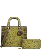 EVERY FASHION Croc Embossed Structured Handbag with Matching Wallet CY-9143W