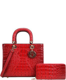 EVERY FASHION Croc Embossed Structured Handbag with Matching Wallet CY-9143W
