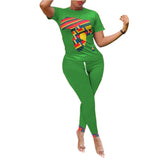 MB FASHION Graphic Tee and Jogger Pants Two-Piece Activewear Set 8003