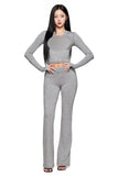 MB FASHION Women’s Contrast-Stitch Two-Piece Set – Long Sleeve Cropped Zip-Up Hoodie & High-Waist Flared Leggings 5071
