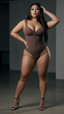 MB FASHION Front-Zip Shapewear Bodysuit – Plunging Neck 602