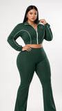 MB FASHION Cropped Zip Jacket & High-Waist Flare Pants Set 5018