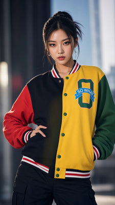 MB FASHION Multicolor Varsity Jacket with Screen Print Patch 8053LY