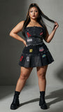 MB FASHION Denim Tube Top & Pleated Mini Skirt Set with Patches 88656
