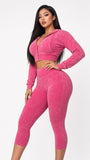 MB FASHION Cropped Zip-Up Hoodie and High-Waist Capri Leggings Two-Piece Set