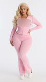 MB FASHION Zip-Up Hooded Jacket & Flared Pants Matching Tracksuit Set 2290