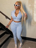 MB FASHION High Quality Ribbed V-Neck Crop Top and High-Waisted Leggings Set 4036LY