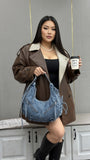 EVERY FASHION Light Wash Denim Crescent Hobo Bag