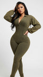 EVERY FASHION HIGH QUALITY COTTON RIBBED V-Neck Fitted Hourglass Jumpsuit MB 4102LY