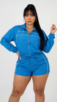 MB FASHION Two-Piece Track Shorts and Cropped Zip-Up Jacket Set 5020LY