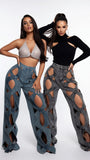 MB FASHION Sexy Cut-Out Wide Leg Denim Jeans 3112