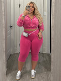 MB FASHION Cropped Zip-Up Hoodie and High-Waist Capri Leggings Two-Piece Set