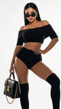 MB FASHION Off-Shoulder Crop Top & High-Waisted Shorts Set 194