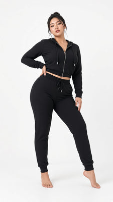 MB FASHION Zip-Up Hoodie and Jogger Set with Drawstring Waist 3289R