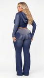 MB FASHION Women’s Contrast-Stitch Two-Piece Set – Long Sleeve Cropped Zip-Up Hoodie & High-Waist Flared Leggings 5071